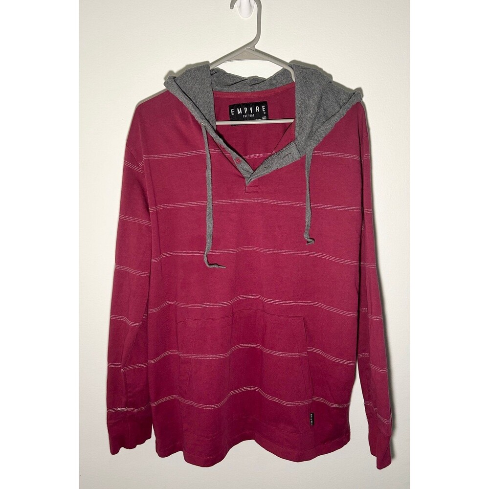 Empyre Maroon Striped Hooded Henley Shirt Size M